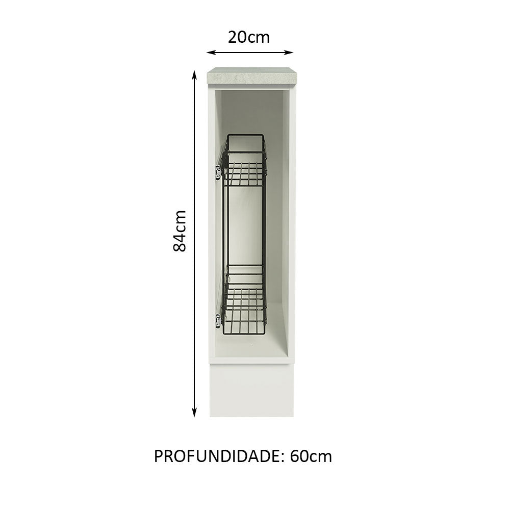 Balcão Porta-Temperos 20 x 60 cm (Com Tampo) para Cozinhas Branco Madesa
