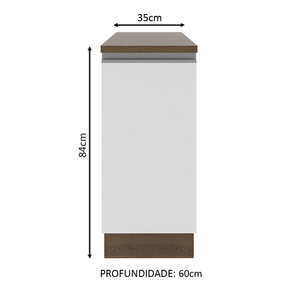 Balcão Madesa Glamy 35 x 60 cm 1 Porta (Com Tampo) Rustic/Branco