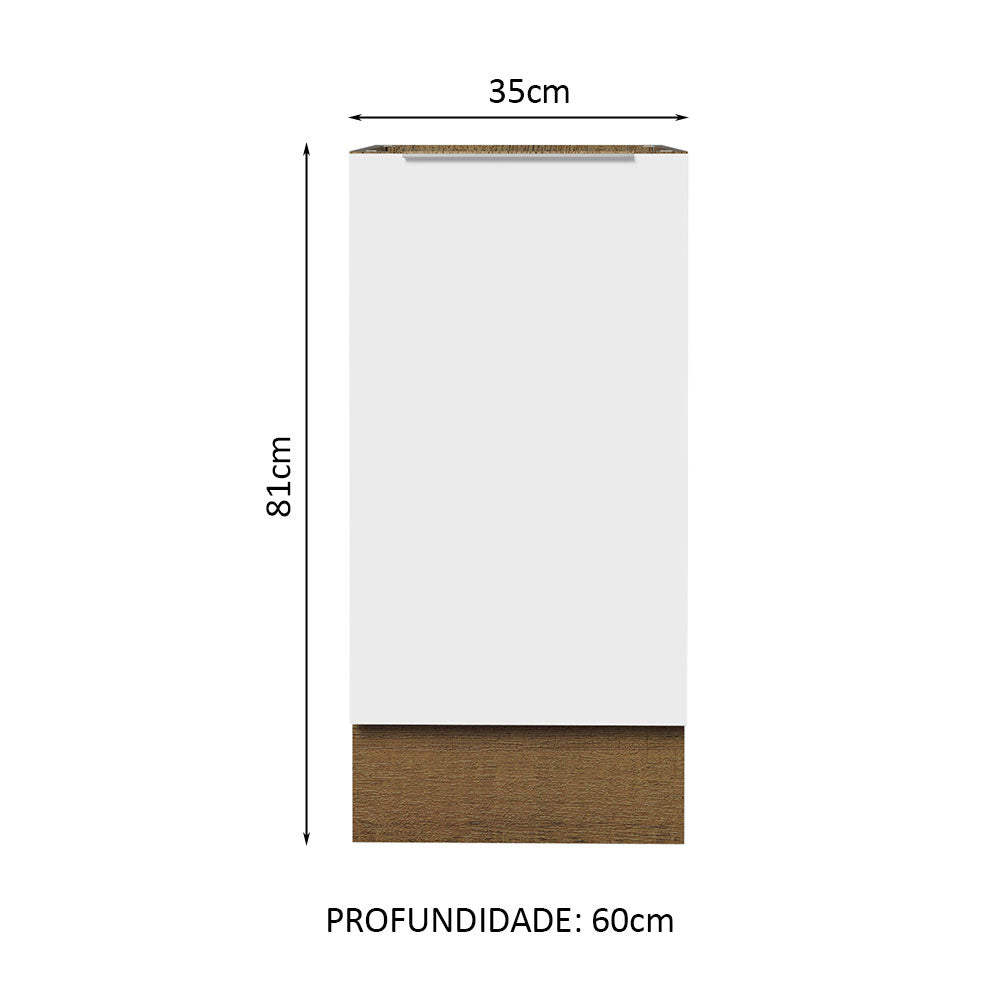 Balcão Cozinha 35 x 60 cm 1 Porta (Sem Tampo) Rustic/Branco Stella Madesa