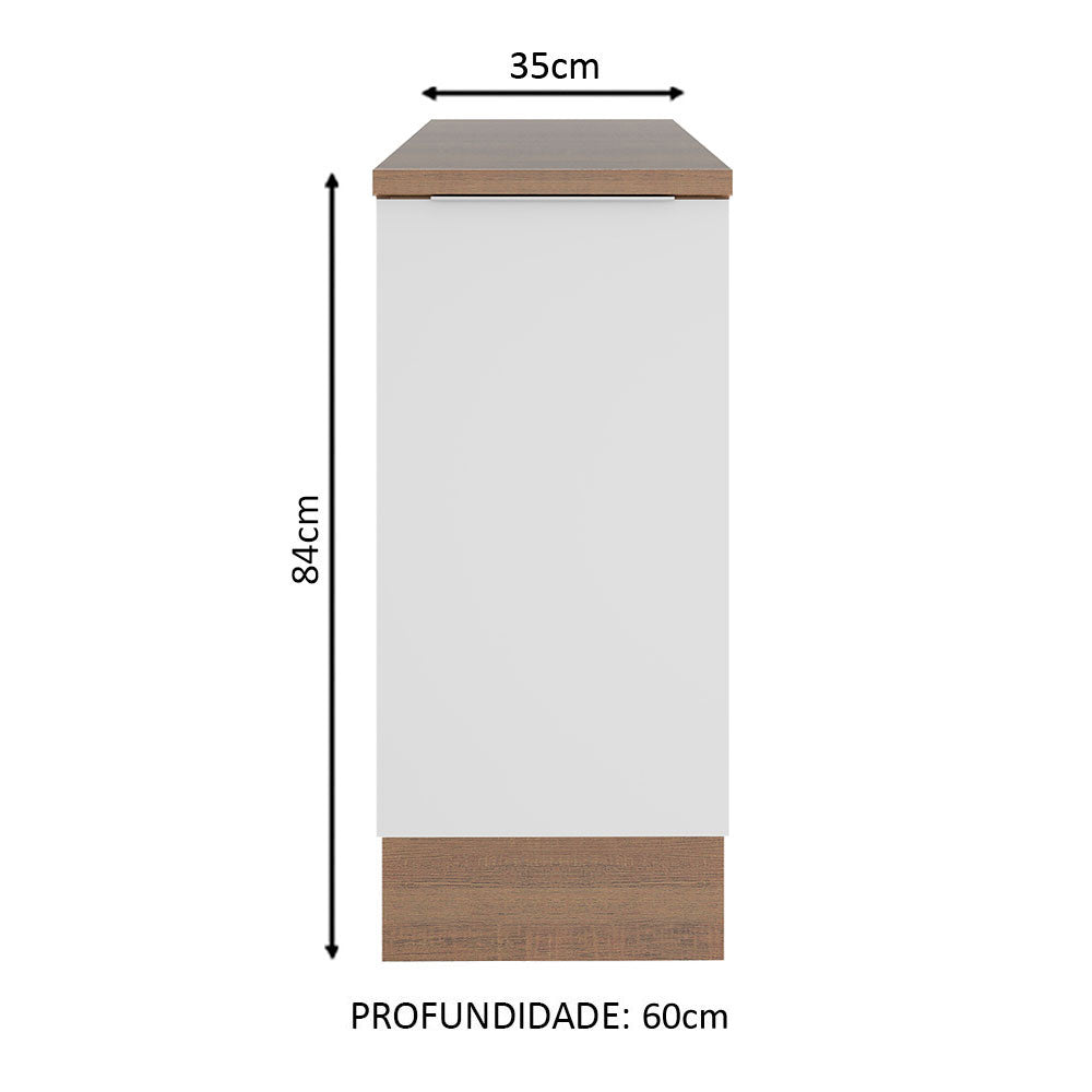 Balcão Madesa Stella 35 x 60 cm 1 Porta (Com Tampo) Rustic/Branco