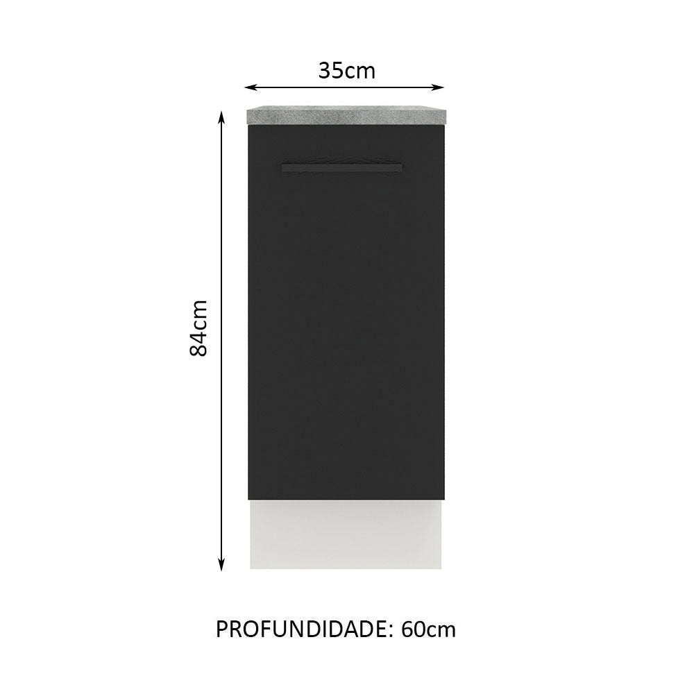 Balcão Madesa Agata 35 x 60 cm 1 Porta (Com Tampo) Branco/Preto