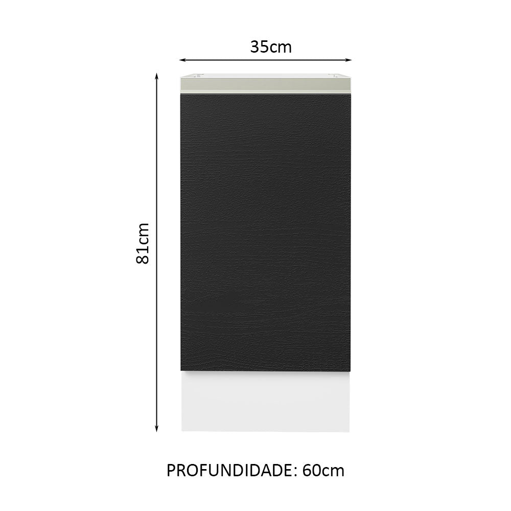 Balcão Cozinha 35 x 60 cm 1 Porta (Sem Tampo) Branco/Preto Glamy Madesa