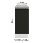 Balcão Madesa Glamy 35 x 60 cm 1 Porta (Com Tampo) Branco/Preto