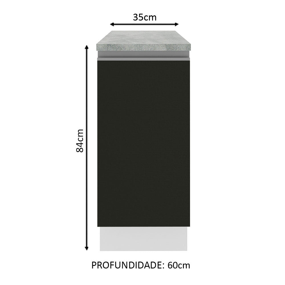 Balcão Madesa Glamy 35 x 60 cm 1 Porta (Com Tampo) Branco/Preto