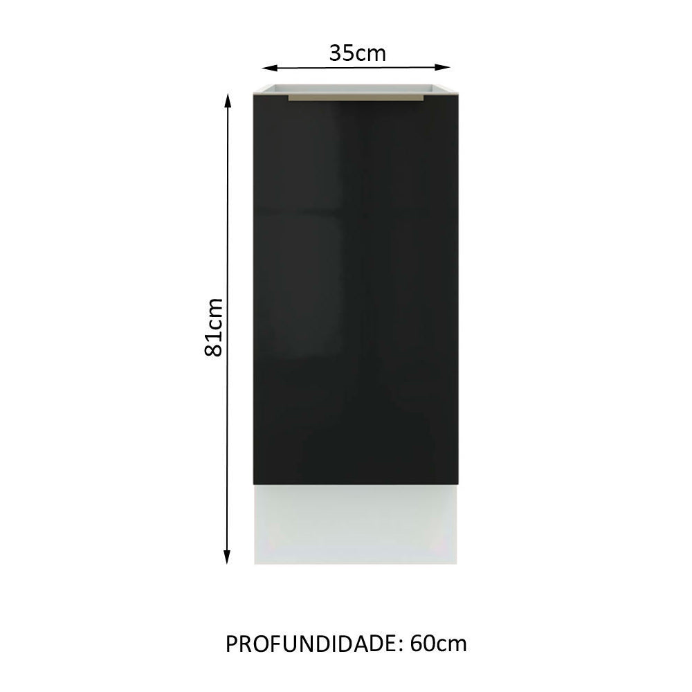 Balcão Madesa Lux 35 cm 1 Porta (Sem Tampo) Branco/Preto