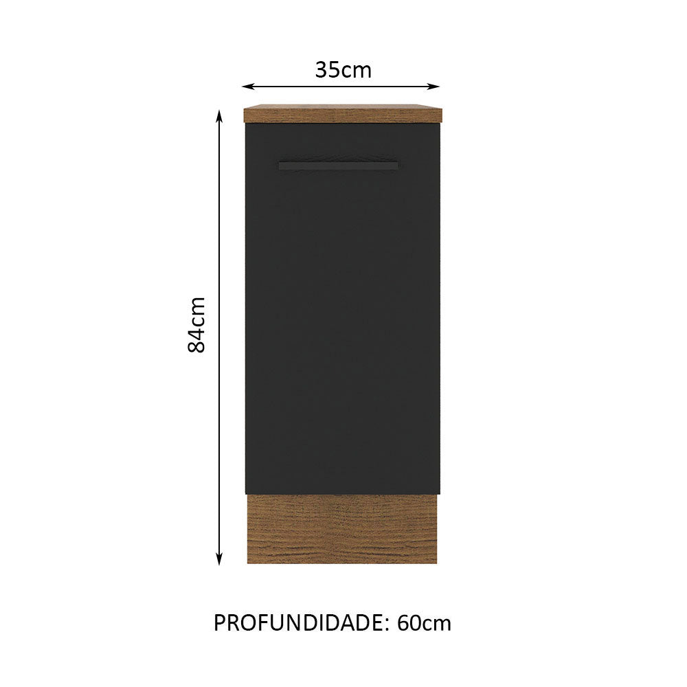 Balcão Madesa Agata 35 x 60 cm 1 Porta (Com Tampo) Rustic/Preto