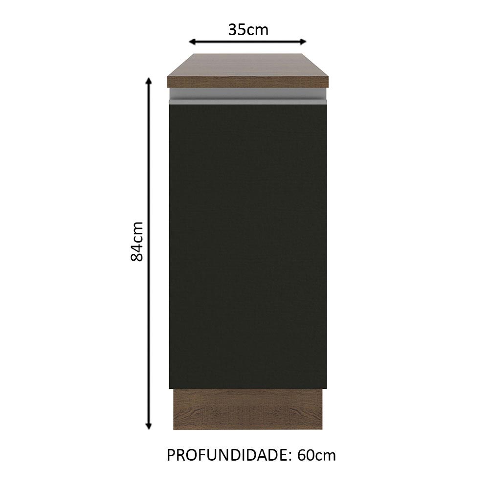 Balcão Madesa Glamy 35 x 60 cm 1 Porta (Com Tampo) Rustic/Preto