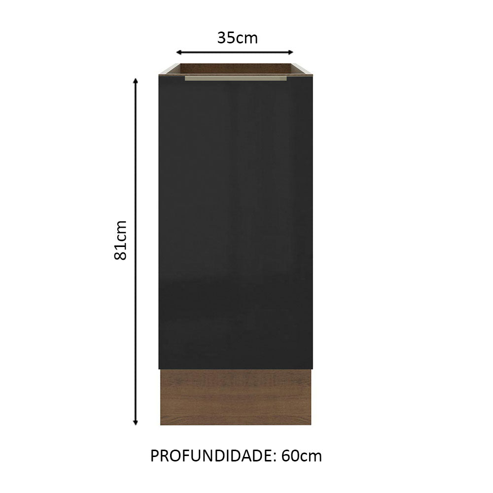 Balcão Madesa Lux 35 cm 1 Porta (Sem Tampo) Rustic/Preto