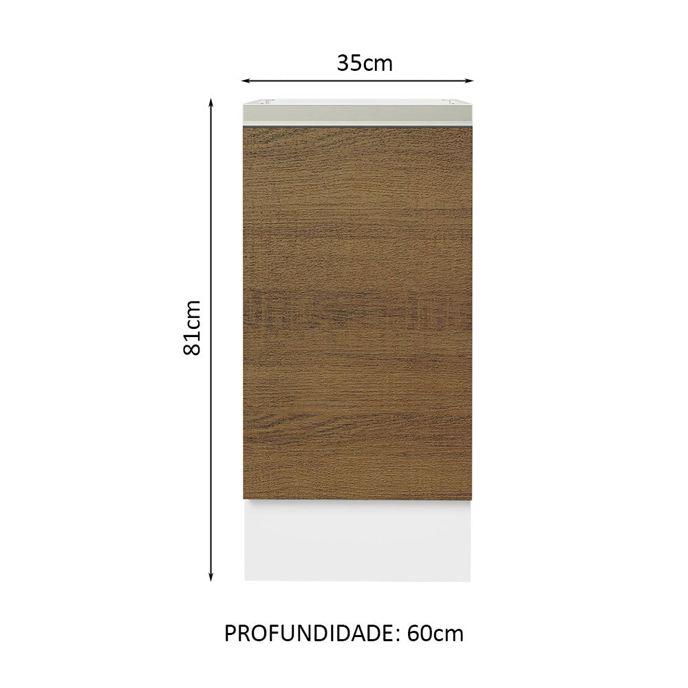Balcão Cozinha 35 x 60 cm 1 Porta (Sem Tampo) Branco/Rustic Glamy Madesa