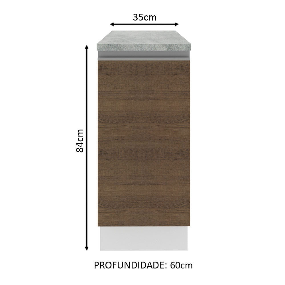 Balcão Madesa Glamy 35 x 60 cm 1 Porta (Com Tampo) Branco/Rustic