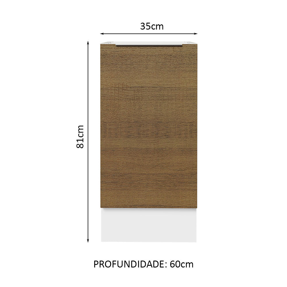 Balcão Cozinha 35 x 60 cm 1 Porta (Sem Tampo) Branco/Rustic Stella Madesa