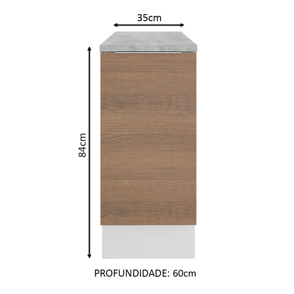 Balcão Madesa Stella 35 x 60 cm 1 Porta (Com Tampo) Branco/Rustic
