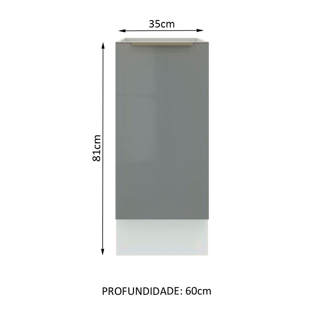 Balcão Madesa Lux 35 cm 1 Porta (Sem Tampo) Branco/Cinza