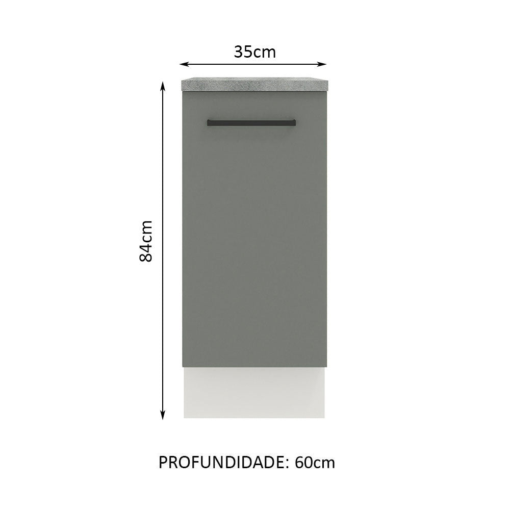 Balcão Madesa Agata 35 x 60 cm 1 Porta (Com Tampo) Branco/Cinza