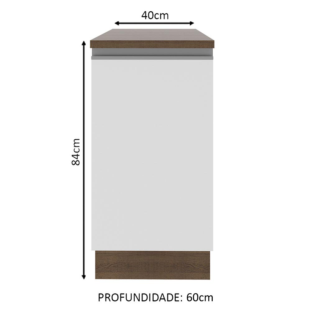 Balcão Madesa Glamy 40 x 60 cm 1 Porta (Com Tampo) Rustic/Branco