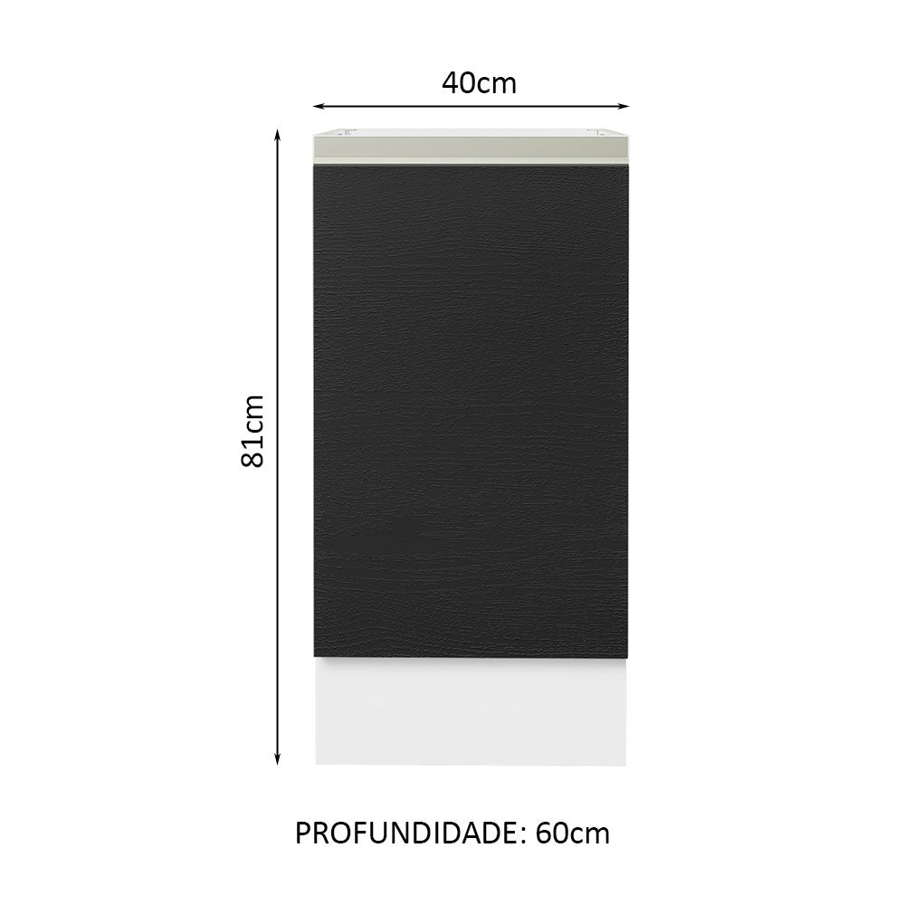 Balcão Cozinha 40 x 60 cm 1 Porta (Sem Tampo) Branco/Preto Glamy Madesa