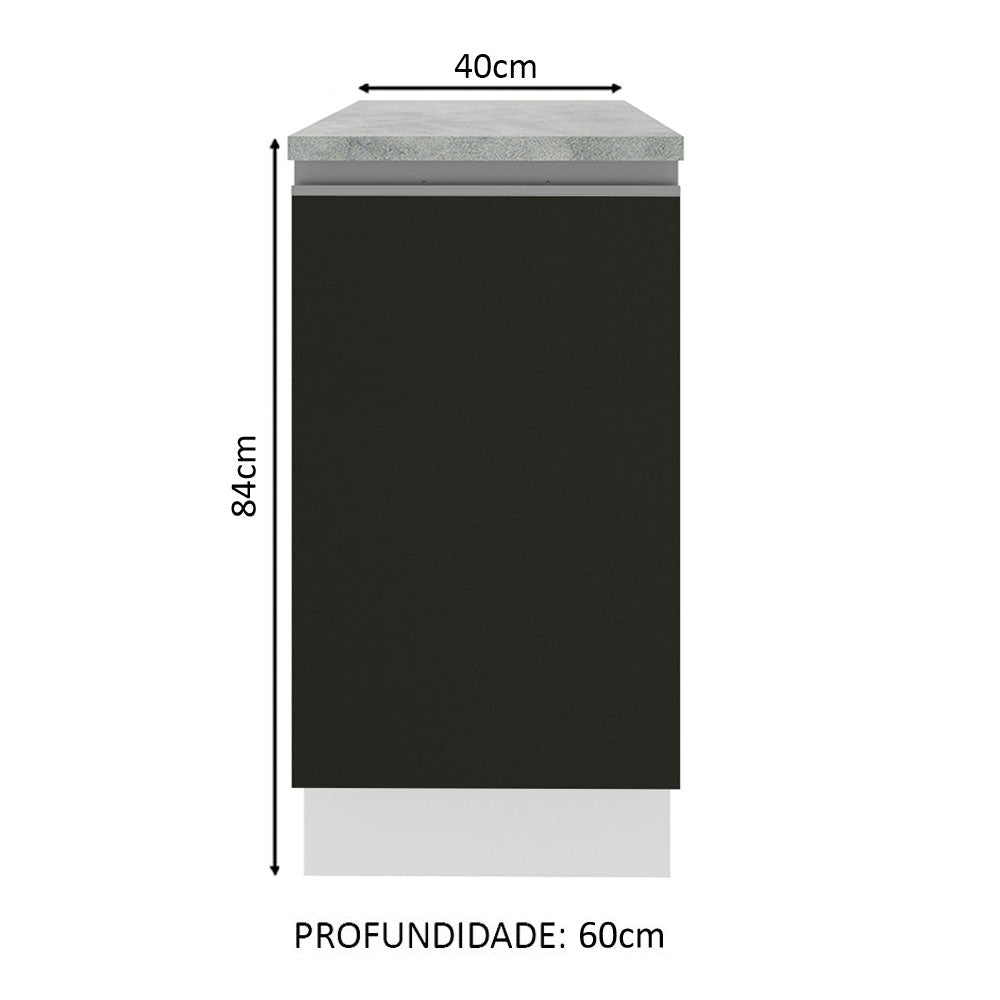 Balcão Madesa Glamy 40 x 60 cm 1 Porta (Com Tampo) Branco/Preto