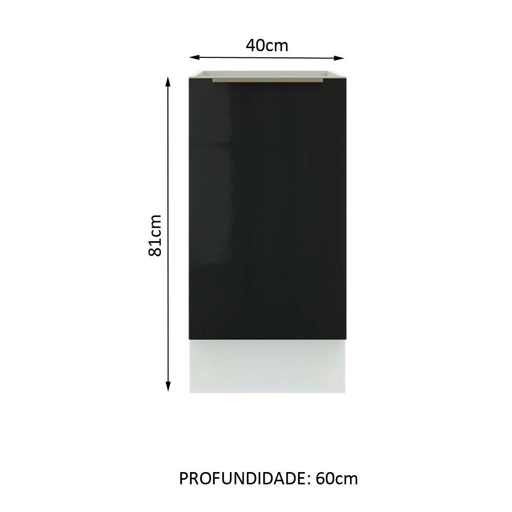 Balcão Madesa Lux 40 cm 1 Porta (Sem Tampo) Branco/Preto