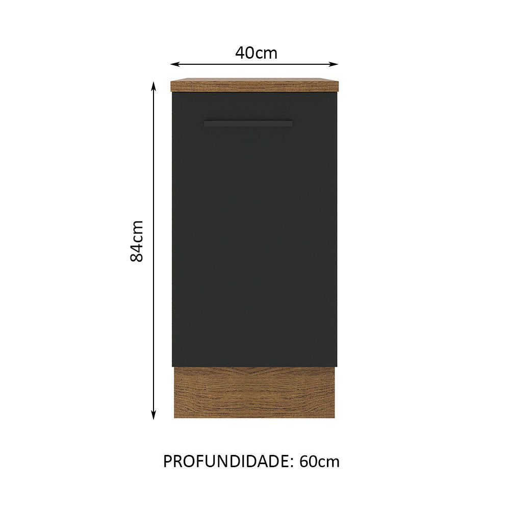 Balcão Madesa Agata 40 x 60 cm 1 Porta (Com Tampo) Rustic/Preto