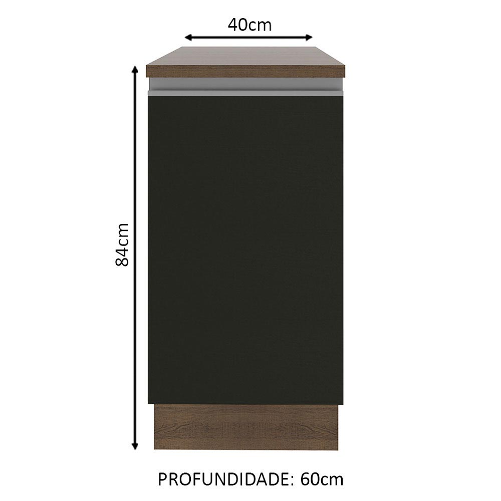 Balcão Madesa Glamy 40 x 60 cm 1 Porta (Com Tampo) Rustic/Preto