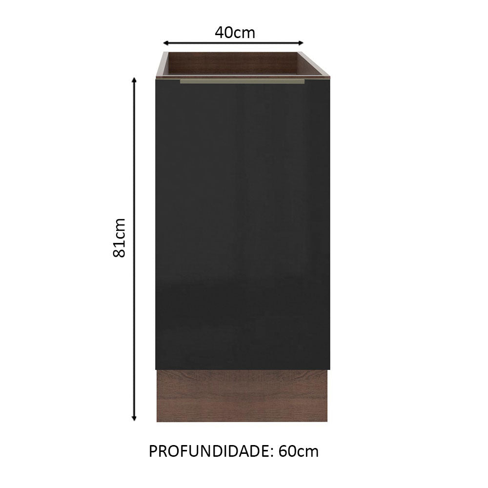 Balcão Madesa Lux 40 cm 1 Porta (Sem Tampo) Rustic/Preto