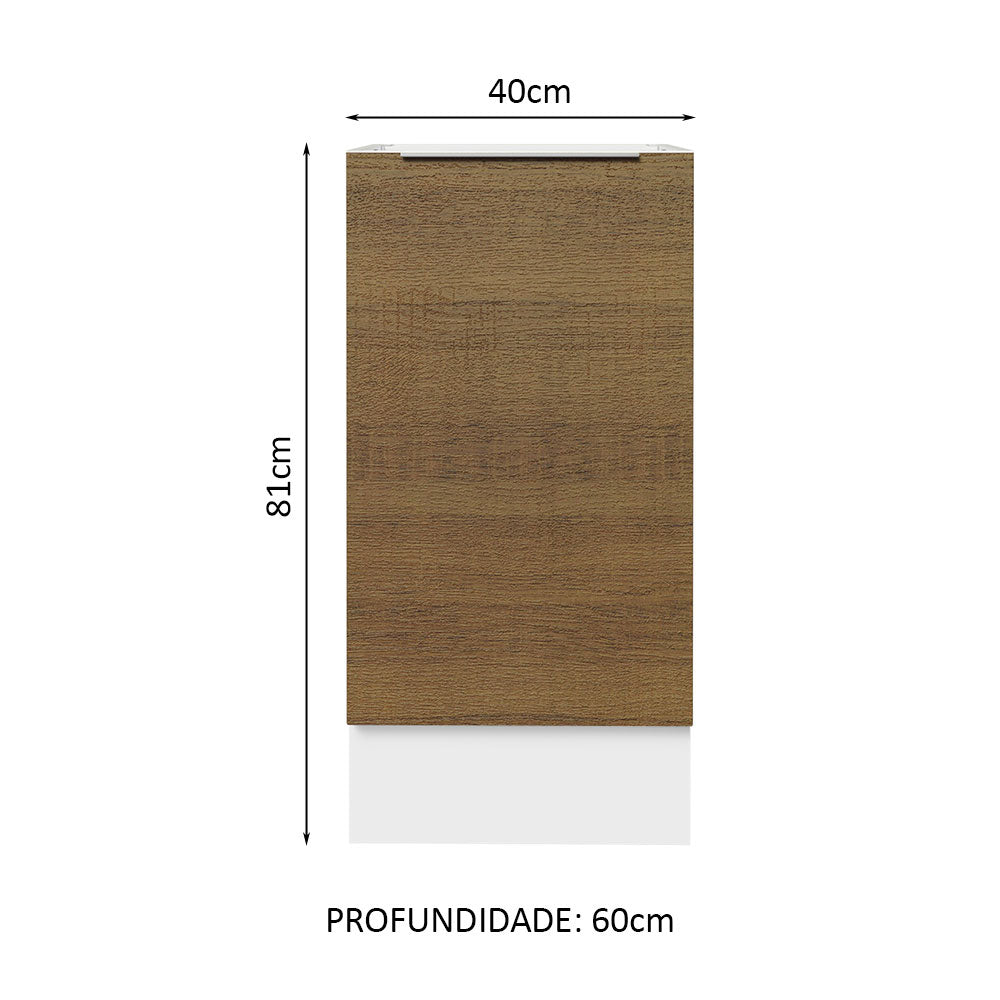 Balcão Cozinha 40 x 60 cm 1 Porta (Sem Tampo) Branco/Rustic Stella Madesa