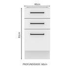 Balcão Madesa Agata 40 x 60 cm 3 Gavetas (Sem Tampo) Branco