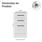 Balcão Madesa Agata 40 x 60 cm 3 Gavetas (Sem Tampo) Branco