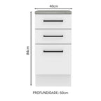 Balcão Madesa Agata 40 x 60 cm 3 Gavetas (Com Tampo) Branco