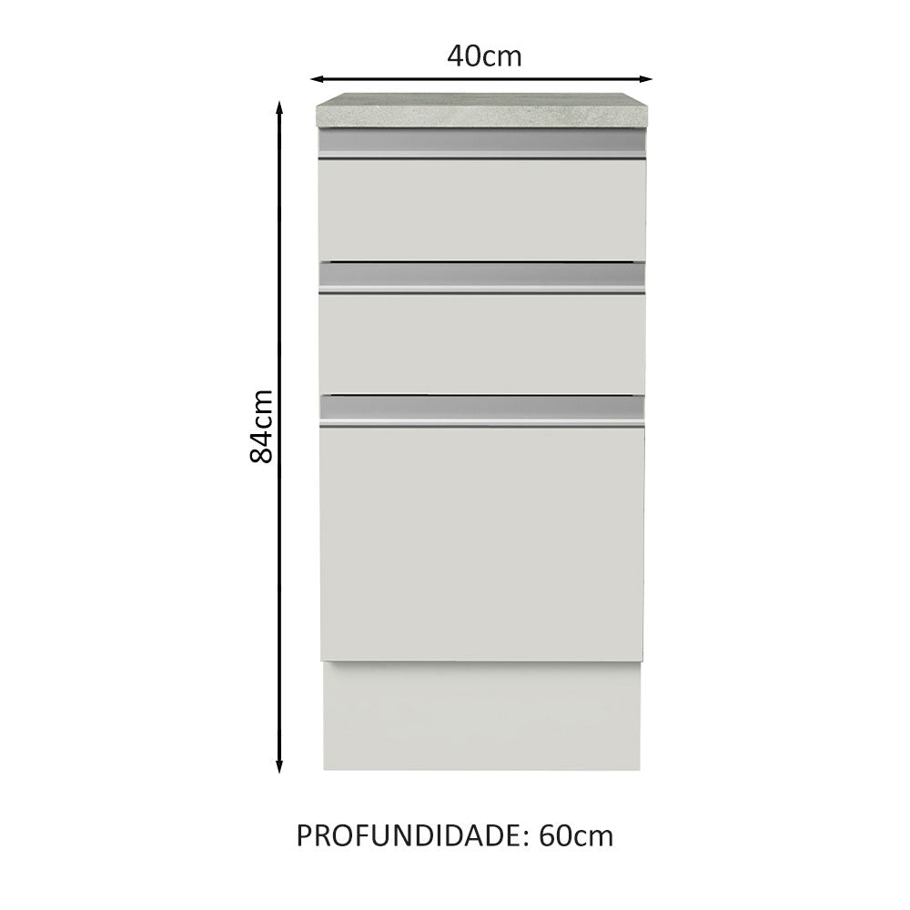 Balcão Madesa Glamy 40 x 60 cm 3 Gavetas (Com Tampo) Branco