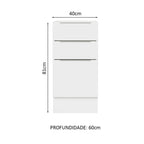 Balcão Cozinha 40 x 60 cm 3 Gavetas (Sem Tampo) Branco Stella Madesa