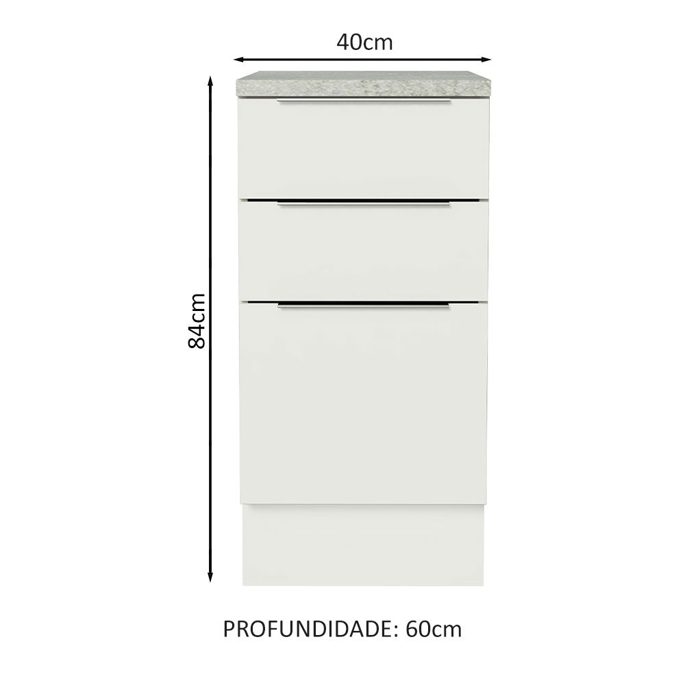 Balcão Madesa Stella 40 x 60 cm 3 Gavetas (Com Tampo) Branco