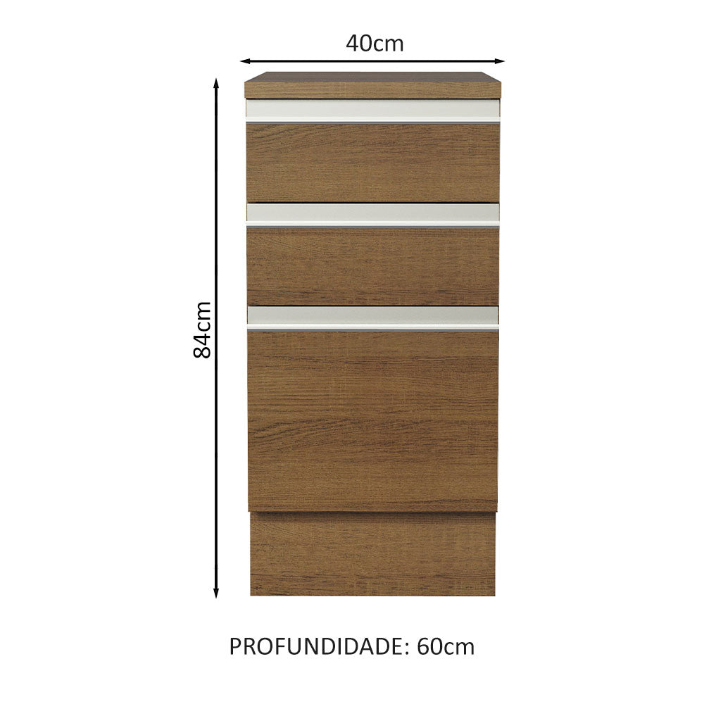 Balcão Madesa Glamy 40 x 60 cm 3 Gavetas (Com Tampo) Rustic