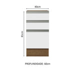 Balcão Cozinha 40 x 60 cm 3 Gavetas (Sem Tampo) Rustic/Branco Glamy Madesa