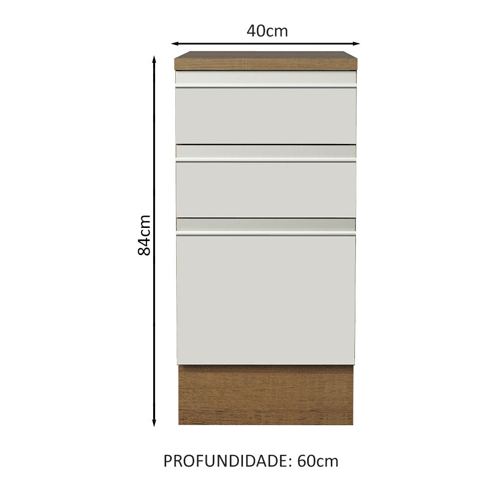Balcão Madesa Glamy 40 x 60 cm 3 Gavetas (Com Tampo) Rustic/Branco