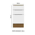 Balcão Cozinha 40 x 60 cm 3 Gavetas (Sem Tampo) Rustic/Branco Stella Madesa