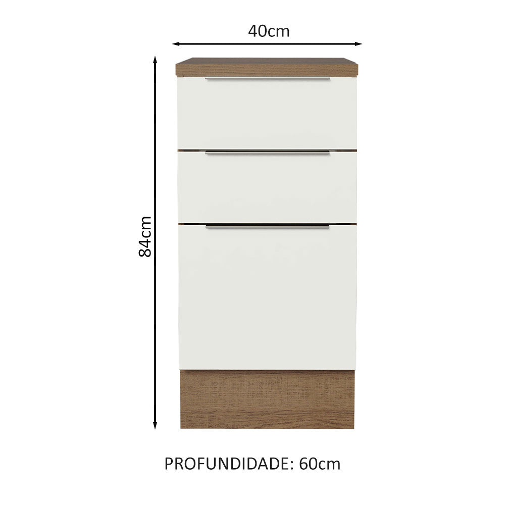 Balcão Madesa Stella 40 x 60 cm 3 Gavetas (Com Tampo) Rustic/Branco