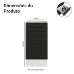 Balcão Madesa Agata 40 x 60 cm 3 Gavetas (Sem Tampo) Branco/Preto