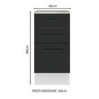 Balcão Madesa Agata 40 x 60 cm 3 Gavetas (Com Tampo) Branco/Preto