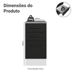 Balcão Madesa Agata 40 x 60 cm 3 Gavetas (Com Tampo) Branco/Preto