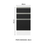 Balcão Cozinha 40 x 60 cm 3 Gavetas (Sem Tampo) Branco/Preto Glamy Madesa