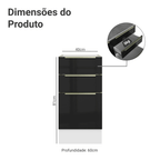 Balcão de Cozinha 40 x 60 cm 3 Gavetas (Sem Tampo) Branco/Preto Lux Madesa