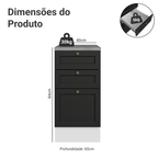 Balcão de Cozinha 40 x 60 cm 3 Gavetas (Com Tampo) Branco/Preto Vik Madesa