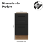 Balcão Madesa Agata 40 x 60 cm 3 Gavetas (Sem Tampo) Rustic/Preto