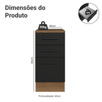 Balcão Madesa Agata 40 x 60 cm 3 Gavetas (Com Tampo) Rustic/Preto