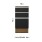 Balcão Cozinha 40 x 60 cm 3 Gavetas (Sem Tampo) Rustic/Preto Glamy Madesa