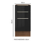 Balcão de Cozinha 40 x 60 cm 3 Gavetas (Sem Tampo) Rustic/Preto Lux Madesa
