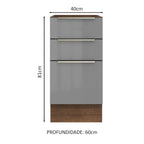 Balcão de Cozinha 40 x 60 cm 3 Gavetas (Sem Tampo) Rustic/Cinza Lux Madesa