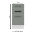 Balcão Madesa Agata 40 x 60 cm 3 Gavetas (Sem Tampo) Branco/Cinza