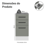 Balcão Madesa Agata 40 x 60 cm 3 Gavetas (Com Tampo) Branco/Cinza